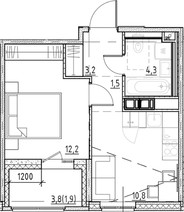 1-комнатная квартира 33.9 м², 4/11 эт., ЖК «Янила Форест»